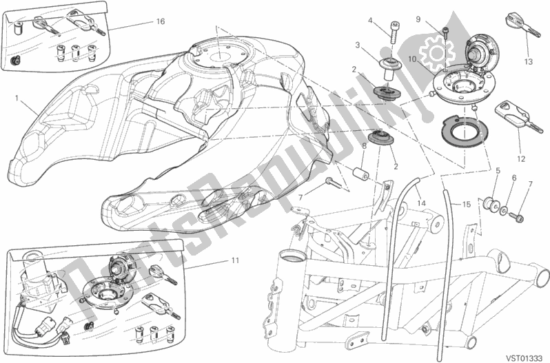 Alle onderdelen voor de Benzinetank van de Ducati Multistrada 1200 S Touring Brasil 2015